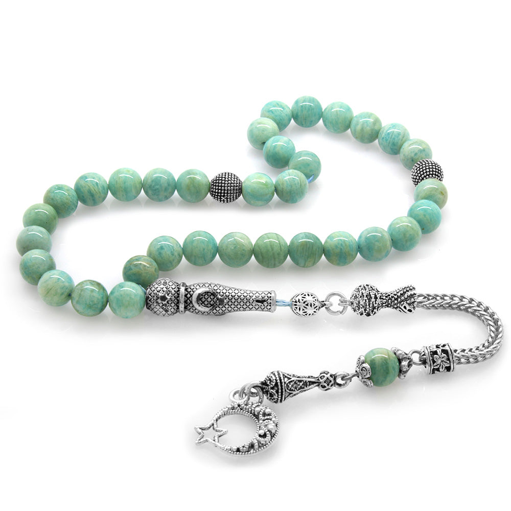 Turquoise Amazonite Stone Rosary with Tarnish-Free Tassels