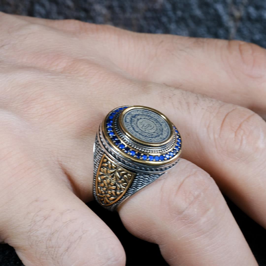 Ve Tesbih Zircon Stone Silver Men's Ring 1