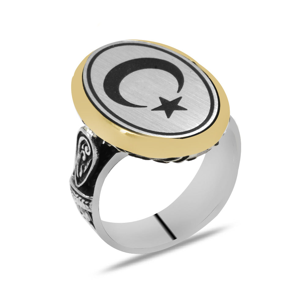 925 Sterling Silver Men's Ring with Star and Crescent Pattern