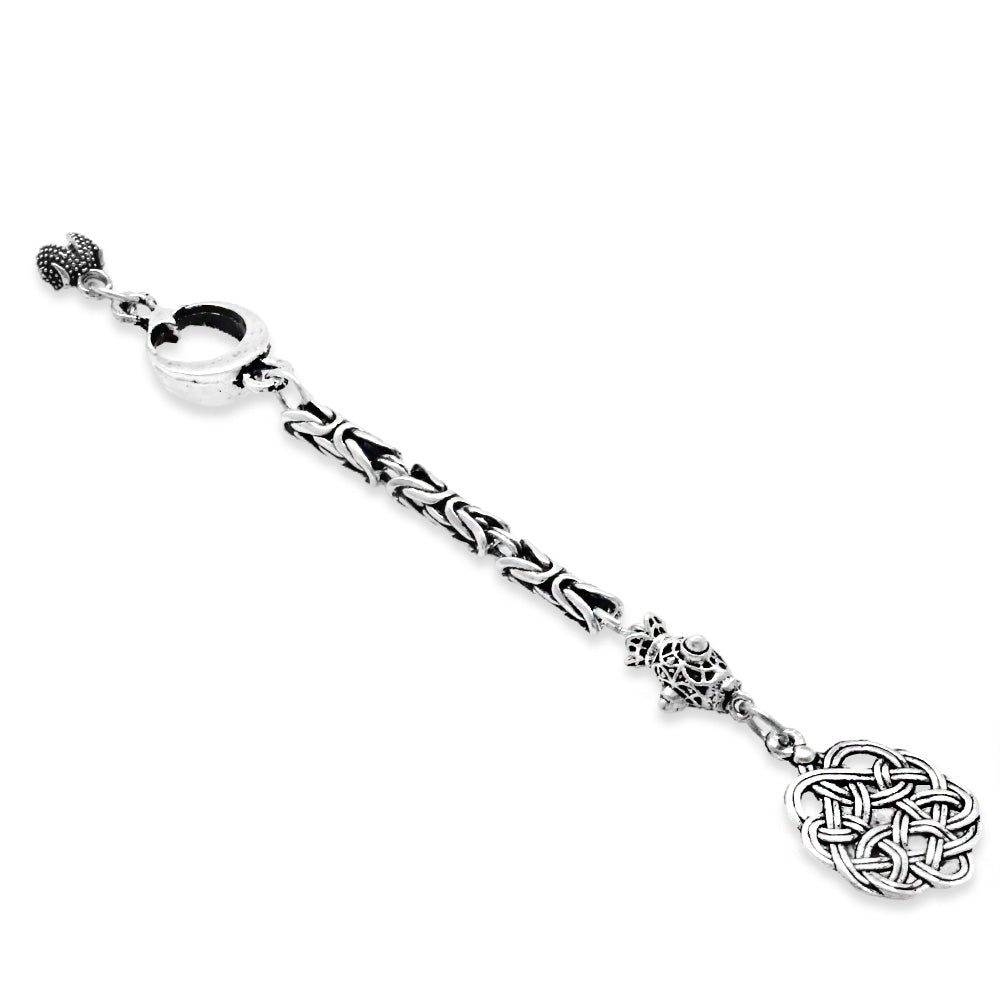 Star and Crescent Detailed Silver Color King Chain Tarnish Resistant Metal Tassel