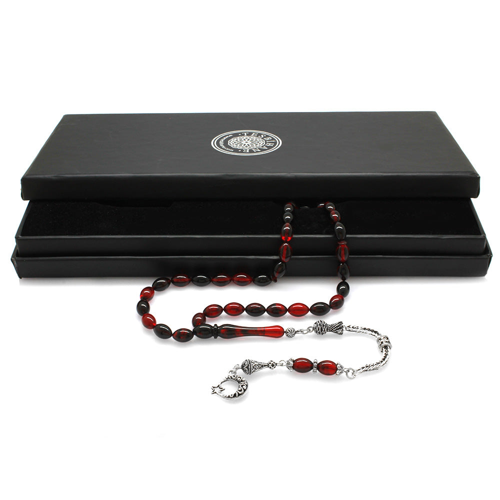 Crescent and Star Red-Black Amber Rosary