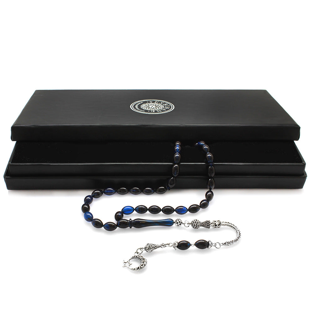 Crescent and Star Blue-Black Amber Rosary