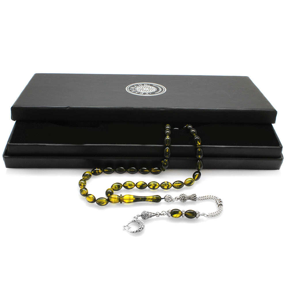 Crescent and Star Yellow-Black Fire Amber Rosary