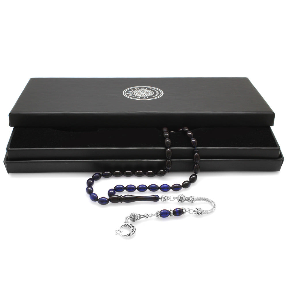 Moon and Star Blue-Black Amber Prayer Beads