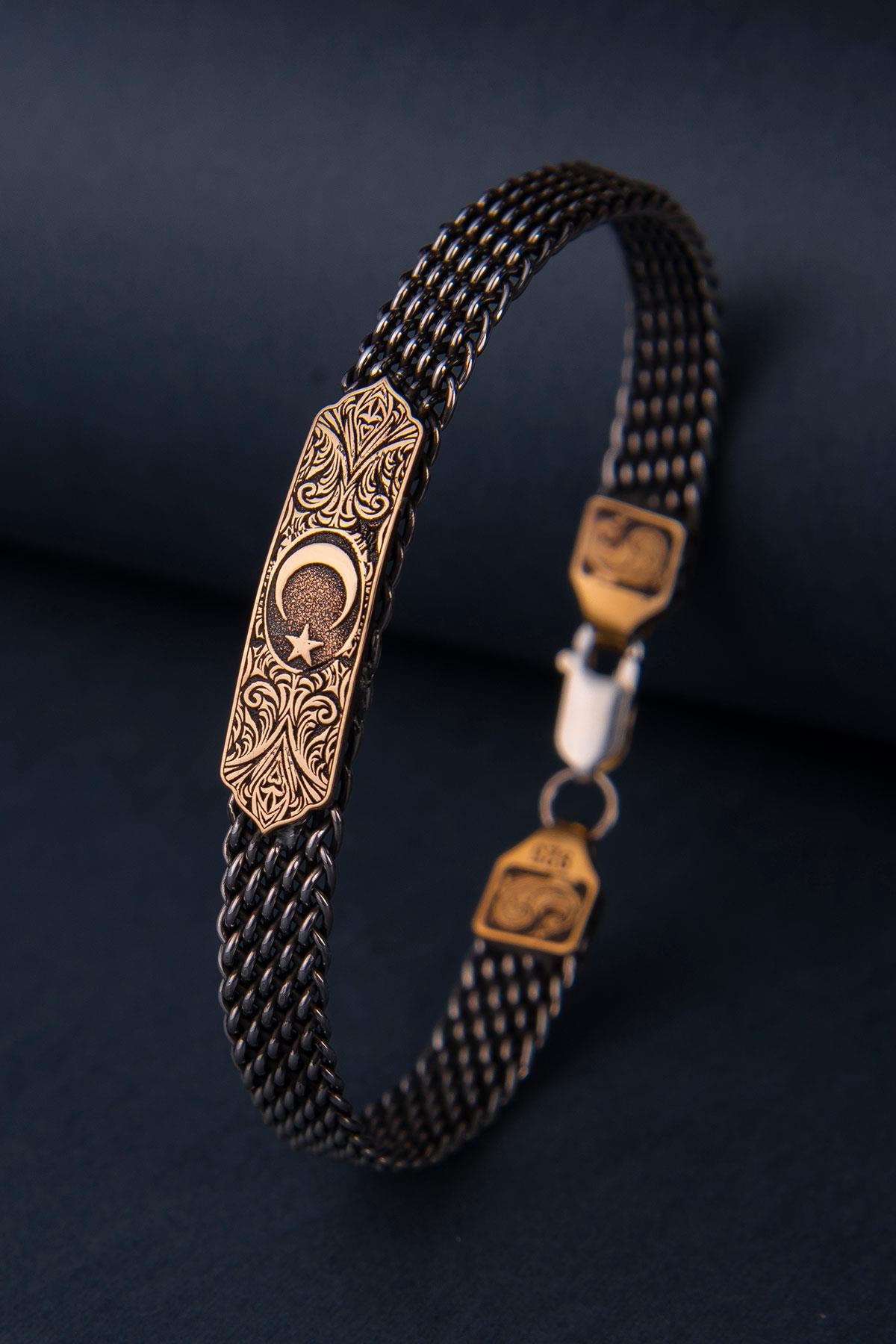 Ve Tesbih Crescent and Star Silver Men's Bracelet 1