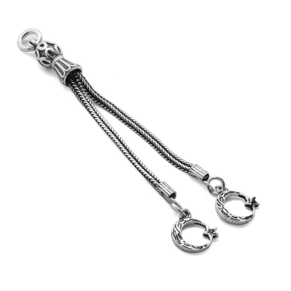 Crescent and Star Design 2 Pack Whips 925 Sterling Silver Tassel