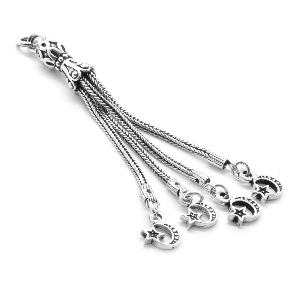 Crescent and Star Design 4-Piece Whips 925 Sterling Silver Tassel