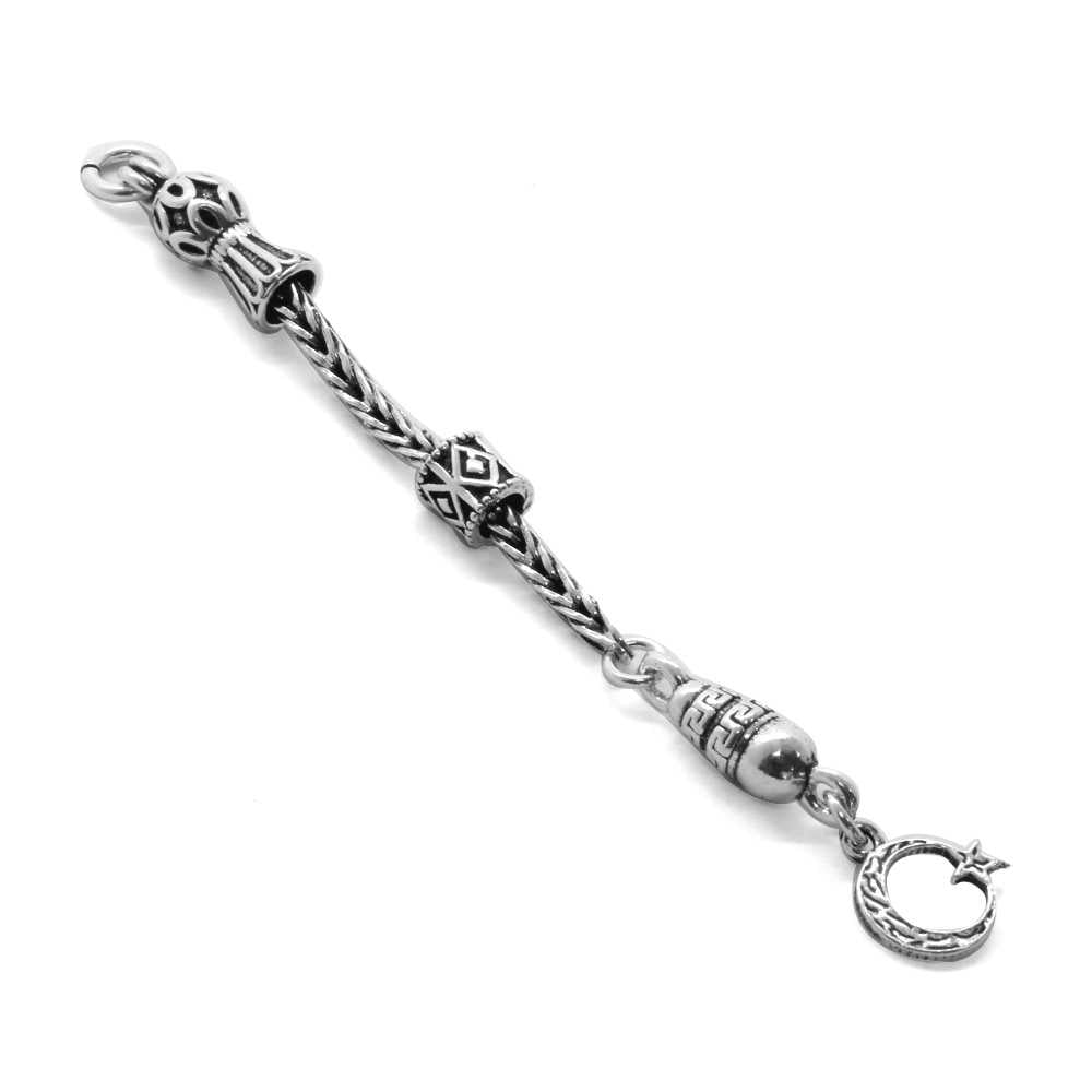 Crescent and Star Design Thick Chain 925 Sterling Silver Tassel
