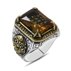 925 Sterling Silver Men's Ring with Baguette Cut Zultanite Stone and Gothic Decorations on the Sides
