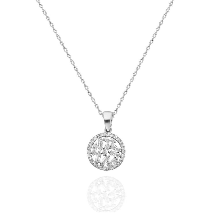 Ve Tesbih Baguette Stone Silver Necklace