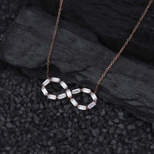 Ve Tesbih Baguette Stone Infinity Rose Silver Necklace 1