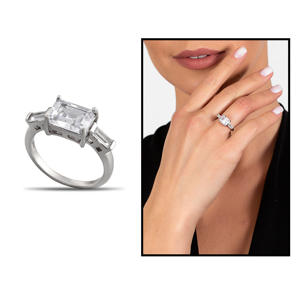 925 Sterling Silver Women's Ring with Baguette Stone