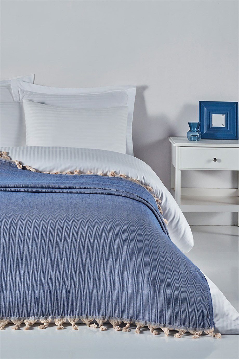 DENIZLI CONCEPT Herringbone Double Royal Blue Bedspread