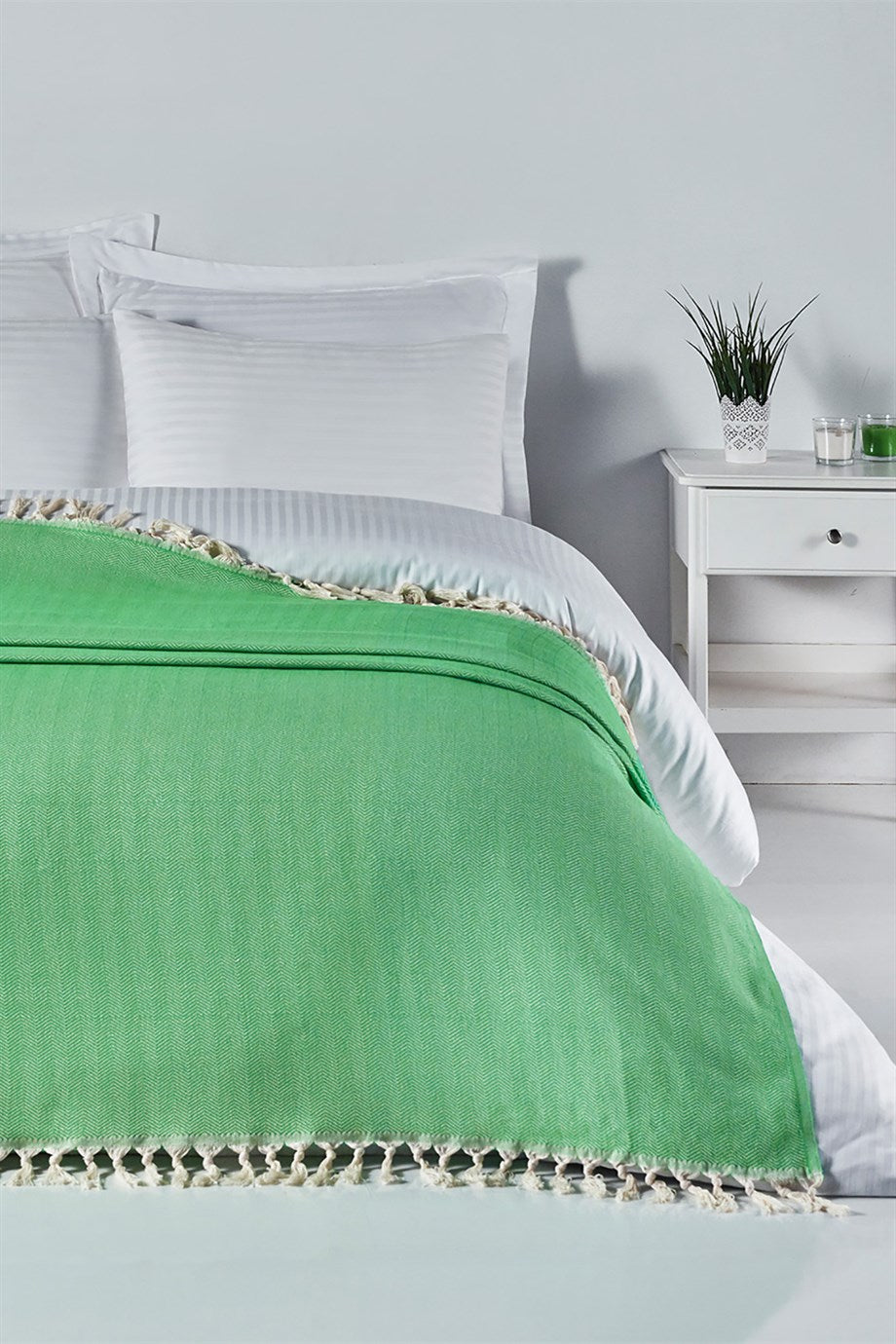 DENIZLI CONCEPT Herringbone Double Green Bedspread