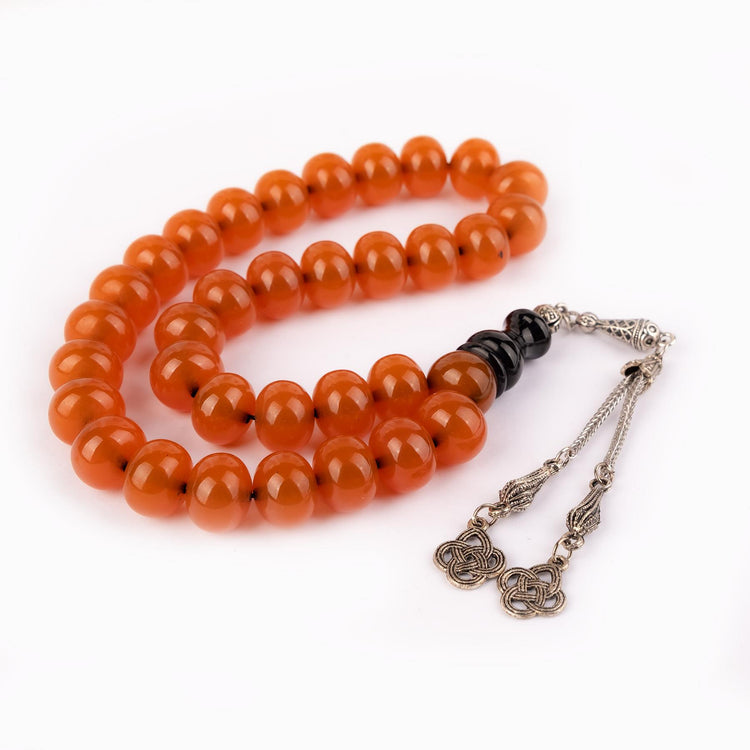 Ve Tesbih Flat Sphere Cut Crimped Amber Prayer Beads 4
