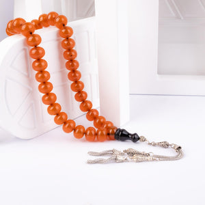 Ve Tesbih Flat Sphere Cut Crimped Amber Prayer Beads 1