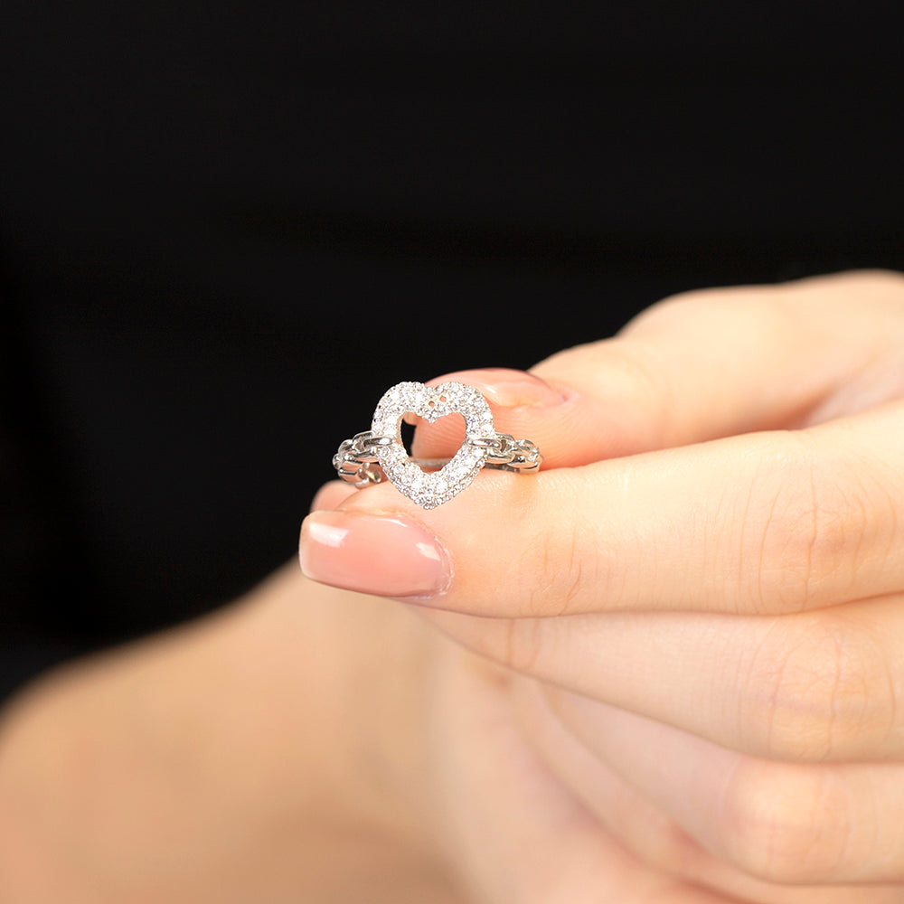 White Zircon Stone Heart Design Silver Women's Ring