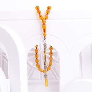  Solid Cut Pencil Workmanship Pressed Amber Prayer Beads 2