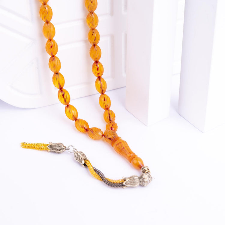  Solid Cut Pencil Workmanship Pressed Amber Prayer Beads 3