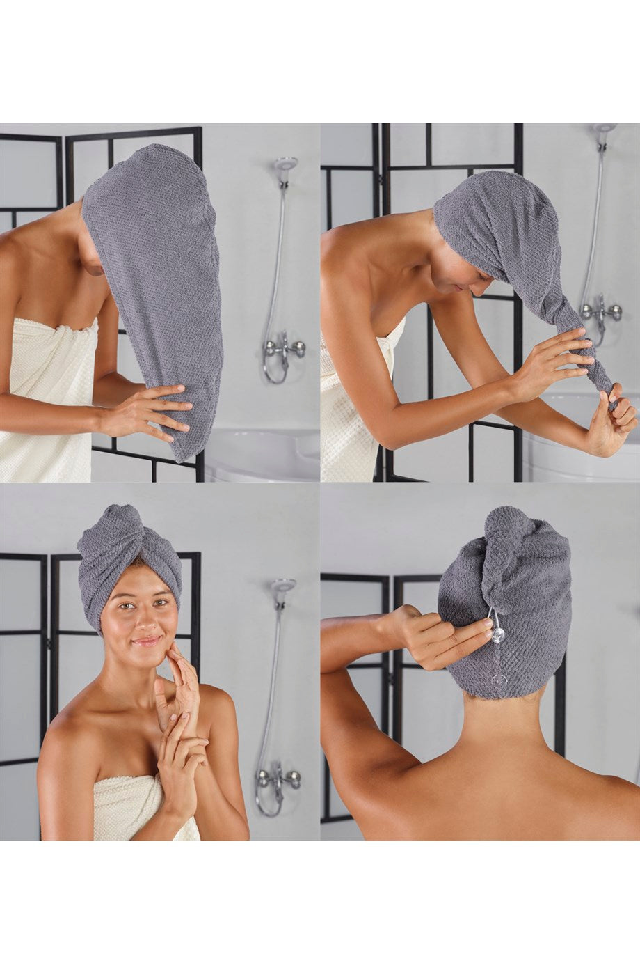 DENIZLI CONCEPT Bonnet Set of 2 Hair Towels Gray