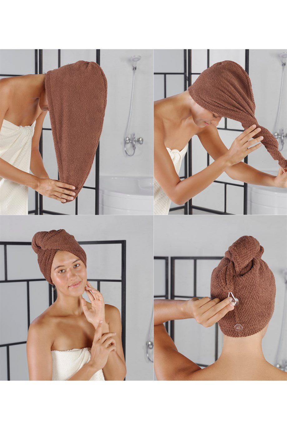DENIZLI CONCEPT Bonnet Set of 2 Hair Towels Gray-Brown