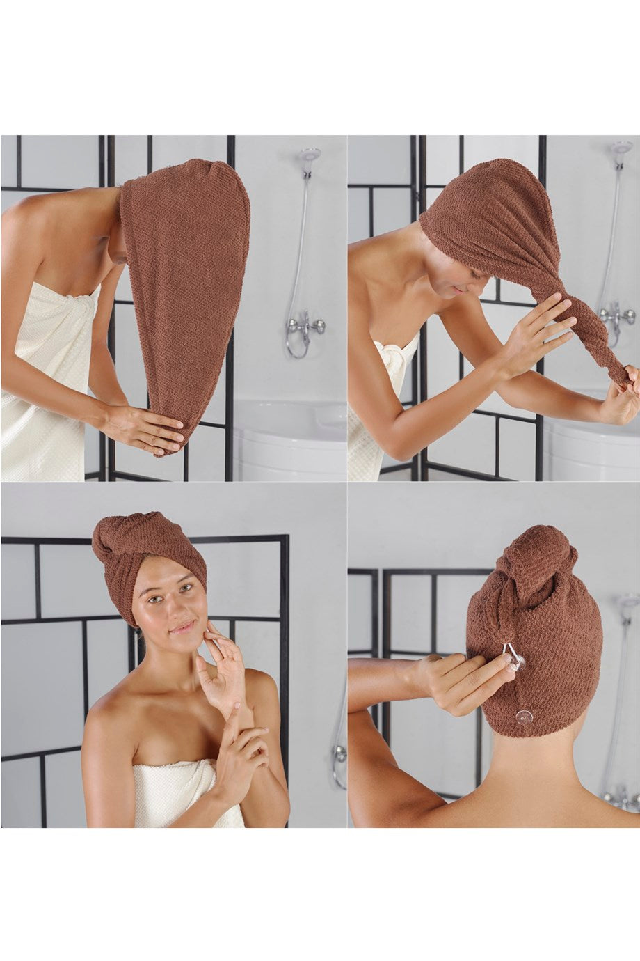 DENIZLI CONCEPT Bonnet Set of 2 Hair Towels Brown
