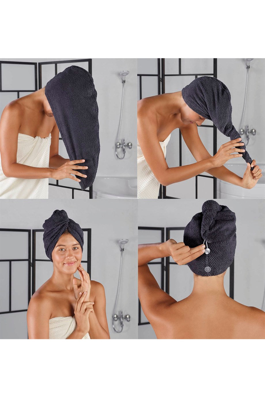 DENIZLI CONCEPT Bonnet Set of 2 Hair Towels Black