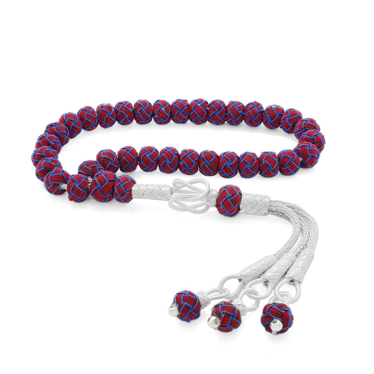 Handcrafted Wrist Length Claret Red-Blue Silver Rosary