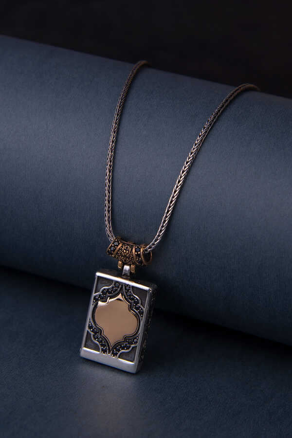 Cevşen Container Black Onyx Stone Silver Necklace Mini Size 1