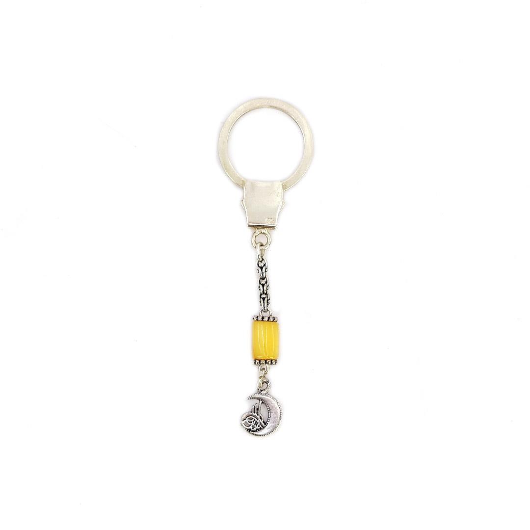 Ve Tesbih Amber Stone Sterling Silver Keychain 1