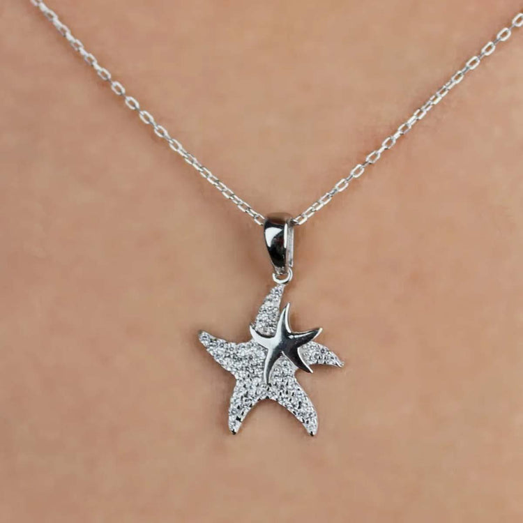 Ve Tesbih Starfish Model Zircon Stone Silver Necklace 1