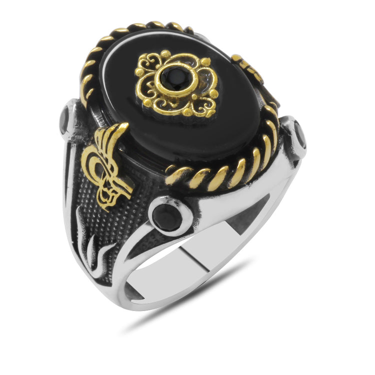 925 Sterling Silver Men's Ring with Onyx Stone 