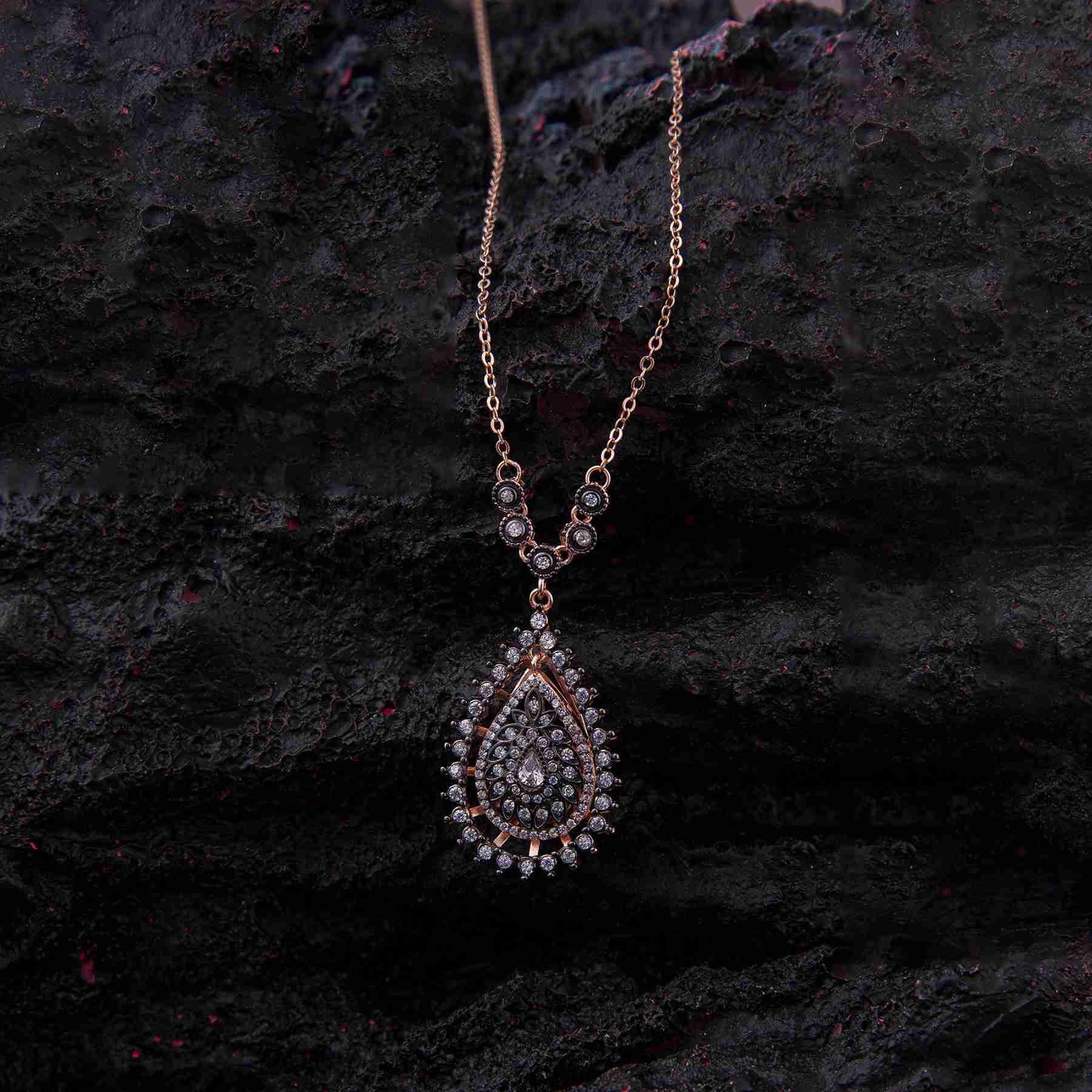 Ve Tesbih Diamond Model Silver Drop Necklace 1
