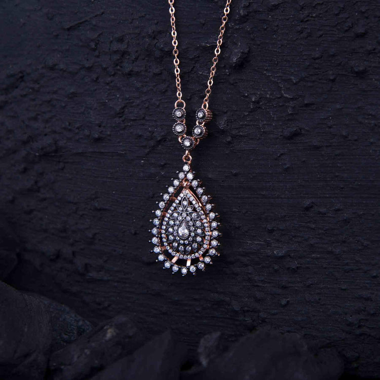 Ve Tesbih Diamond Model Silver Drop Necklace 2