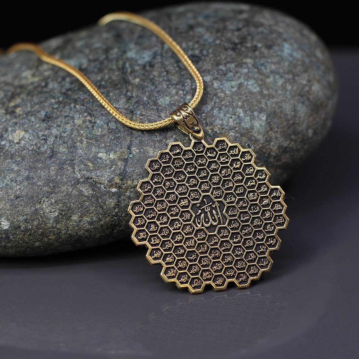 Ve Tesbih Honeycomb Medallion Sterling Silver Necklace 1