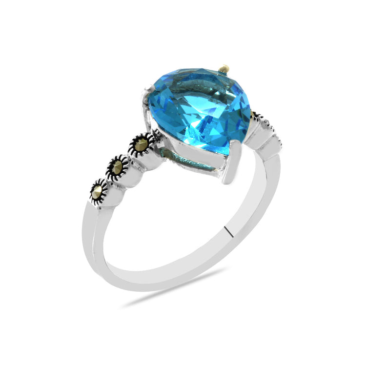 Aqua Zircon Stone Drop Design 925 Sterling Silver Women's Ring
