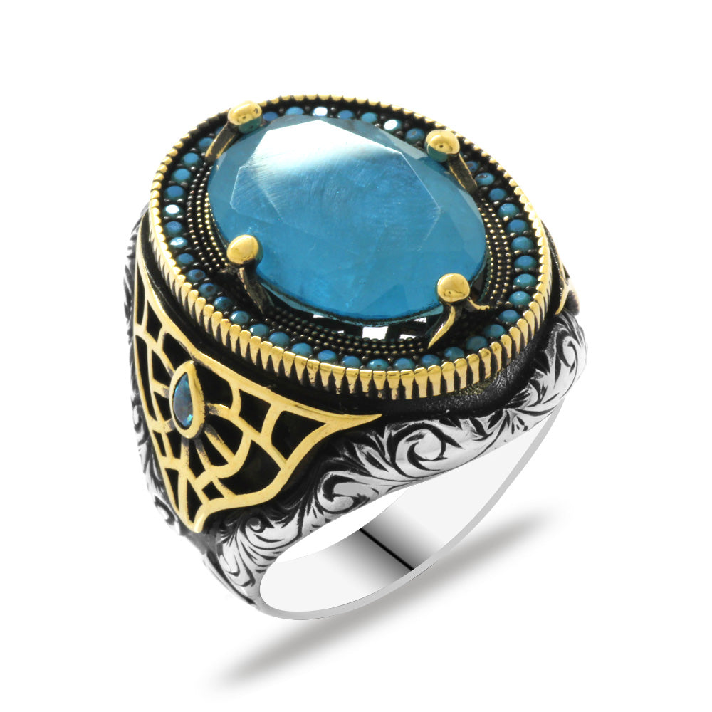 Paraiba Stone 925 Sterling Silver Men's Ring
