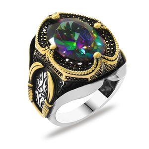 925 Sterling Silver Men's Ring with Mystic Topaz Stone 