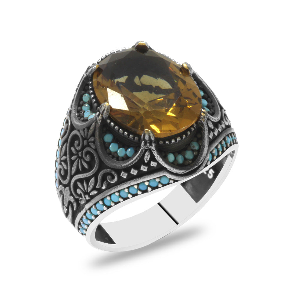 King Crown Design 925 Sterling Silver Men Ring with Zultanite Stone
