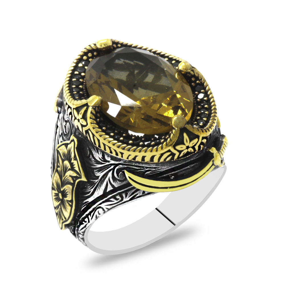Sword Themed 925 Sterling Silver Men Ring with Zultanite Stone