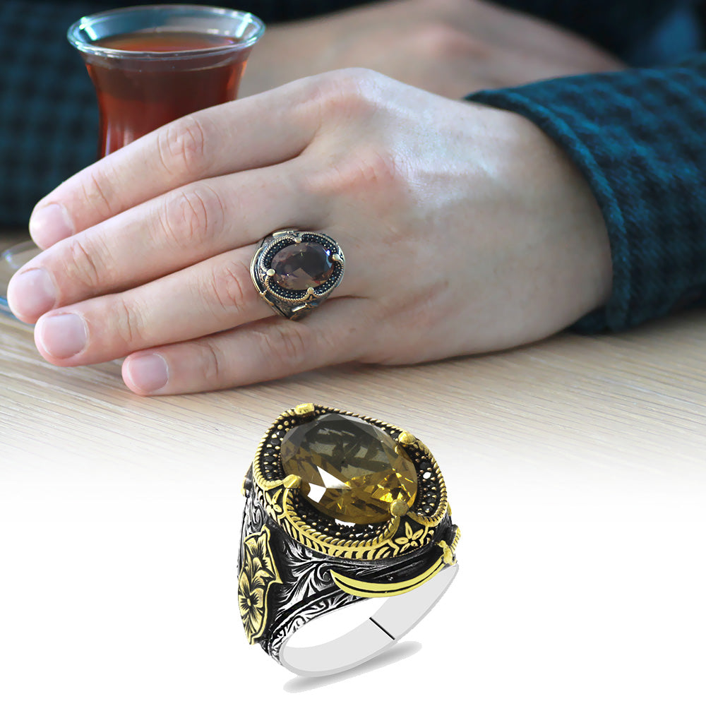 Sword Themed 925 Sterling Silver Men Ring with Zultanite Stone