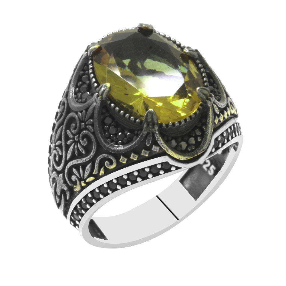 King Crown Design 925 Sterling Silver Men Ring with Zultanite Stone