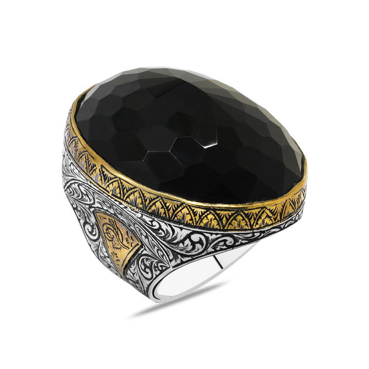 Black Zircon Stone  925 Sterling Silver Men's Ring