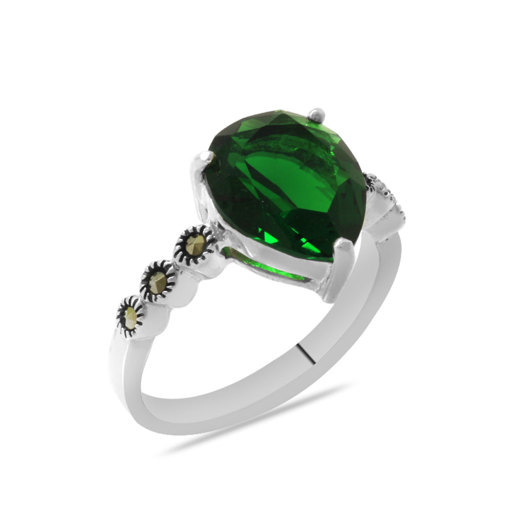 Facet Green Zircon Stone Drop Design 925 Sterling Silver Women's Ring