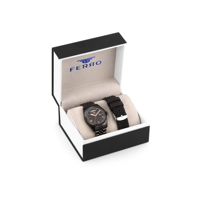 Ferro Steel-Silicone Interchangeable Black Double Strand Men's Wristwatch