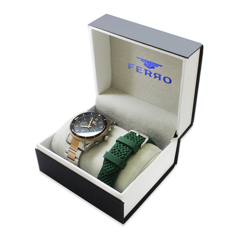 Ferro Steel-Silicone Interchangeable Silver-Green Double Strand Men's Wristwatch
