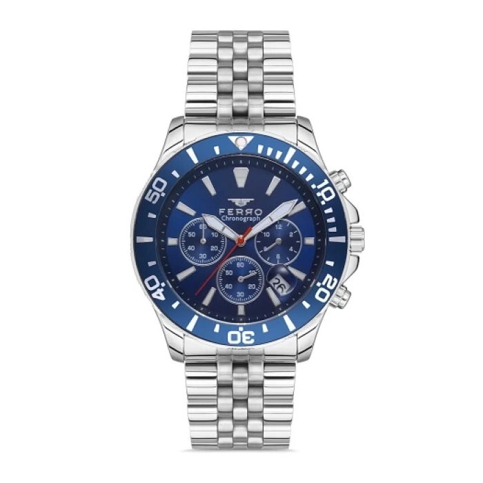 Ferro Steel-Silicone Interchangeable Silver-Navy Blue Double Strand Men's Wristwatch