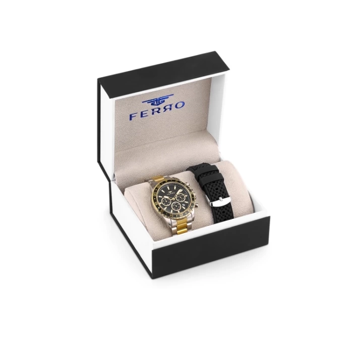 Ferro Steel-Silicone Interchangeable Silver-Black Double Strand Men's Wristwatch