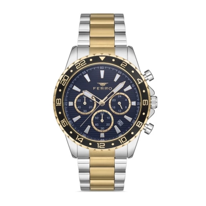 Ferro  Silver-Navy Blue Double Strand Men's Wristwatch
