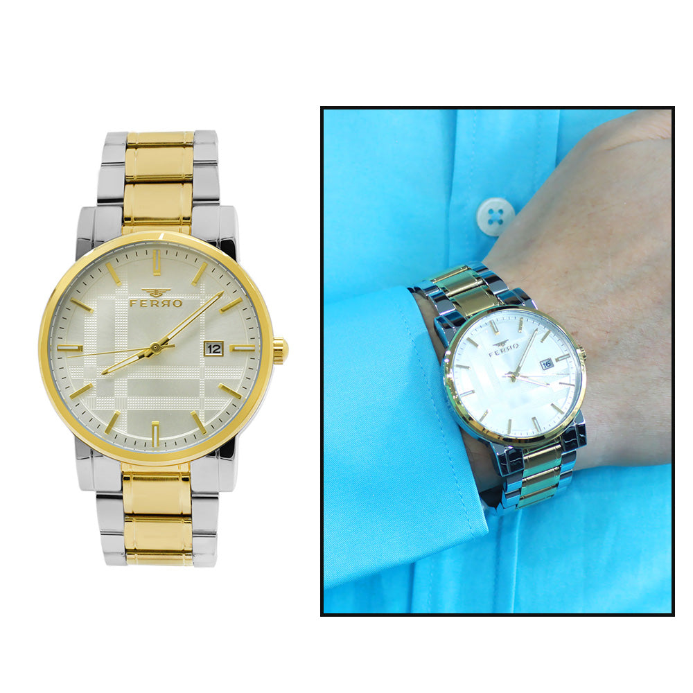 Ferro Gold-Silver Color Steel Strap Men's Wristwatch